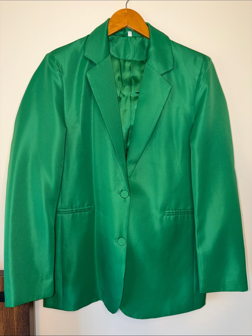 Emerald Green Satin Blazer Women’s Size Medium M Oversized Statement Jacket